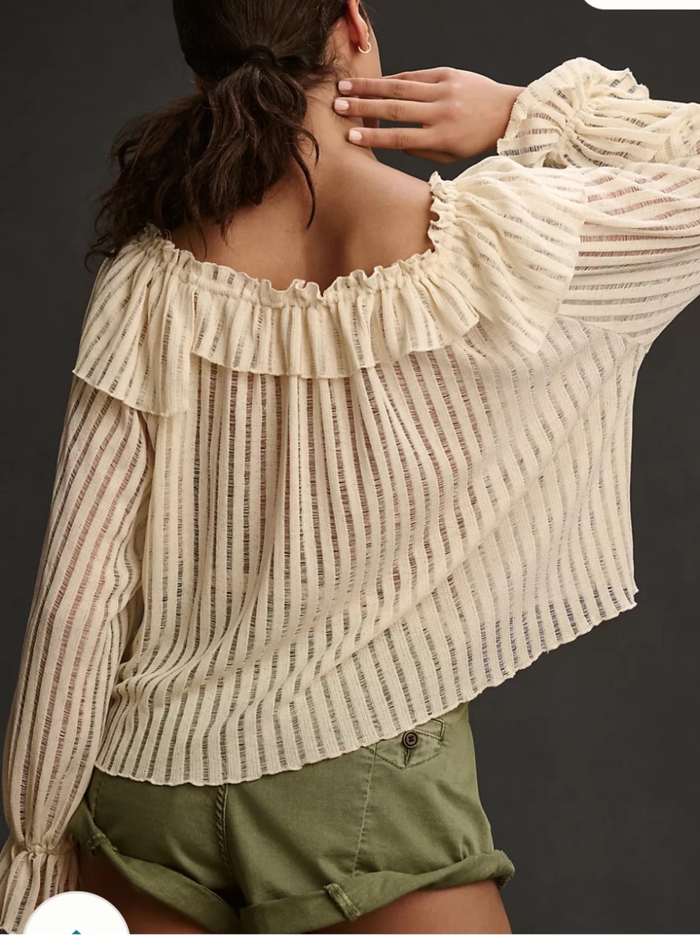 By Anthropologie Long-Sleeve Sheer Striped Crop Blouse - Picture 6 of 11